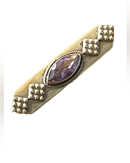Vintage amethyst and sterling silver 925 UK import bar brooch ornate design
