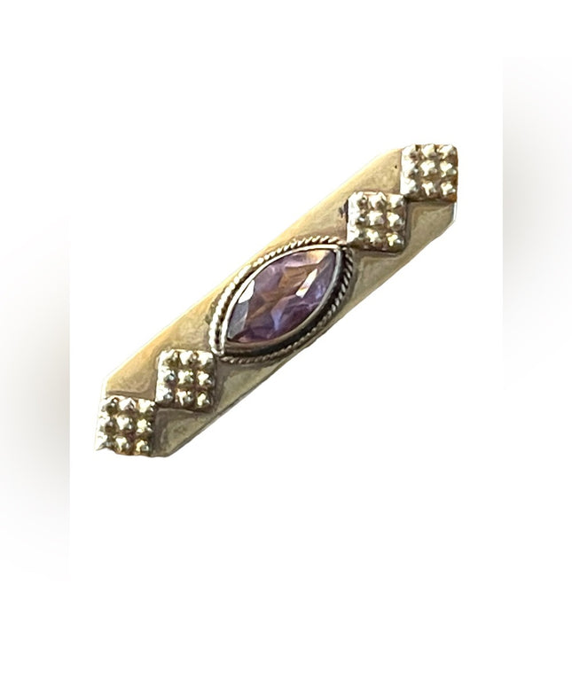 Vintage amethyst and sterling silver 925 UK import bar brooch ornate design