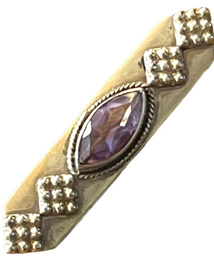 Vintage amethyst and sterling silver 925 UK import bar brooch ornate design