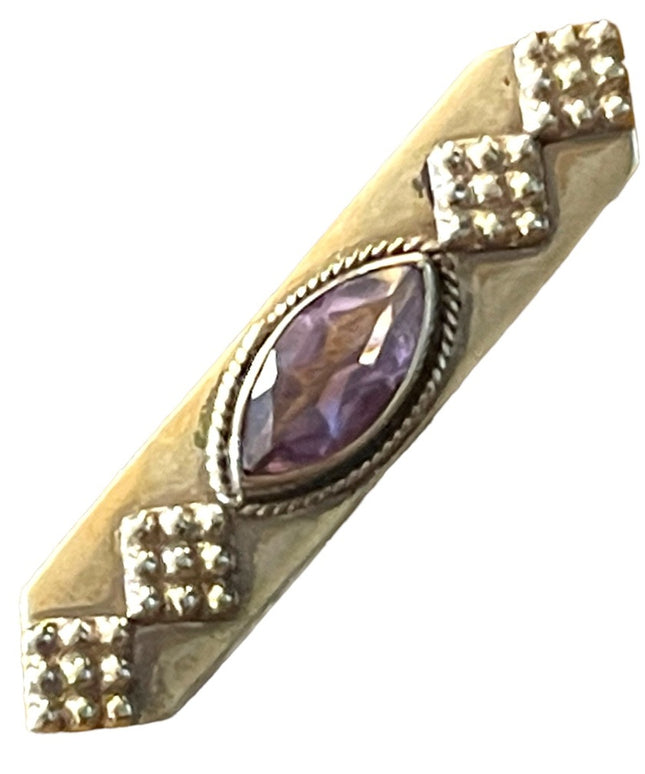 Vintage amethyst and sterling silver 925 UK import bar brooch ornate design