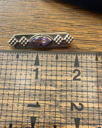 Vintage amethyst and sterling silver 925 UK import bar brooch ornate design