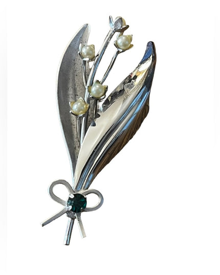 Vintage Boyd Bond Pearl rhinestone sterling silver 925 flower brooch