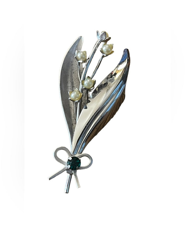 Vintage Boyd Bond Pearl rhinestone sterling silver 925 flower brooch