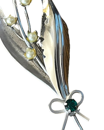 Vintage Boyd Bond Pearl rhinestone sterling silver 925 flower brooch