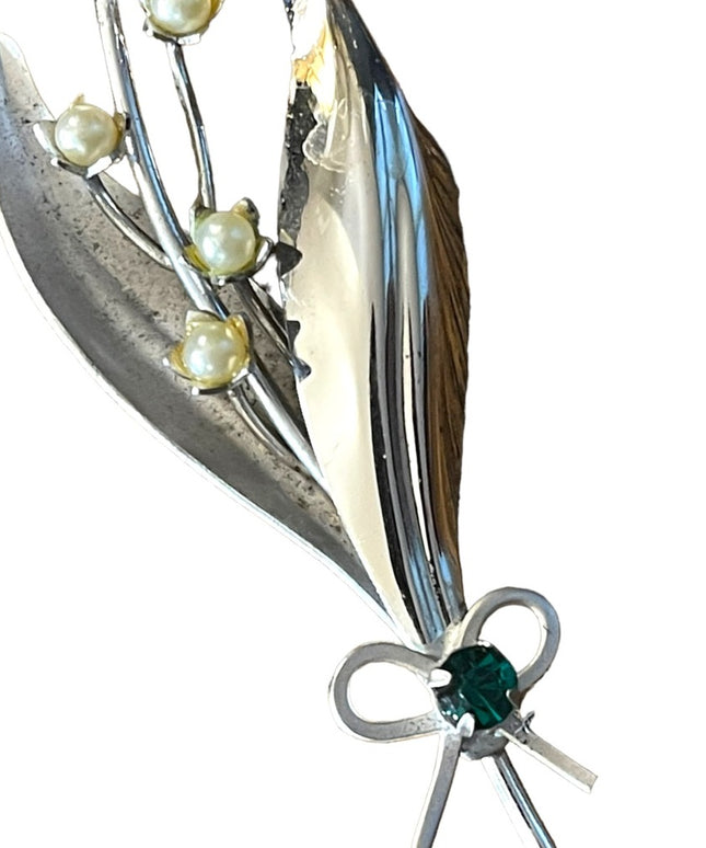Vintage Boyd Bond Pearl rhinestone sterling silver 925 flower brooch