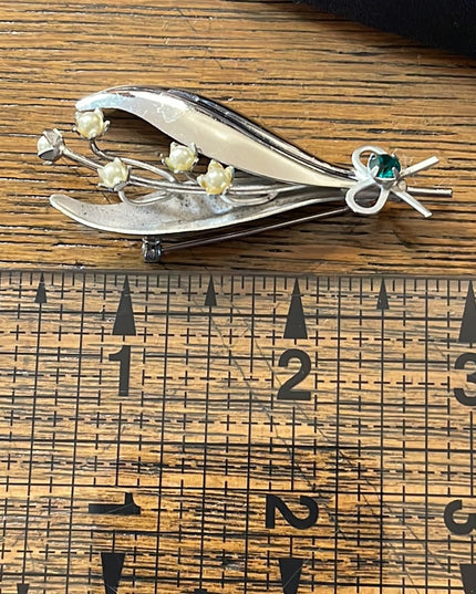 Vintage Boyd Bond Pearl rhinestone sterling silver 925 flower brooch