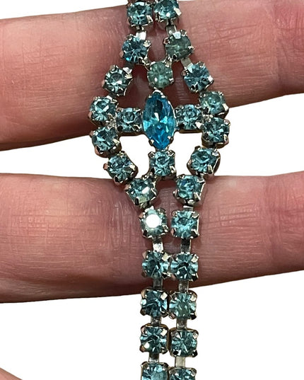 Vintage topaz blue crystal fancy bracelet 1960s silver finish