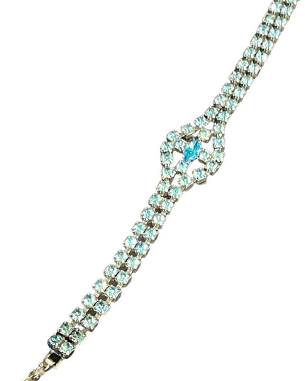 Vintage topaz blue crystal fancy bracelet 1960s silver finish
