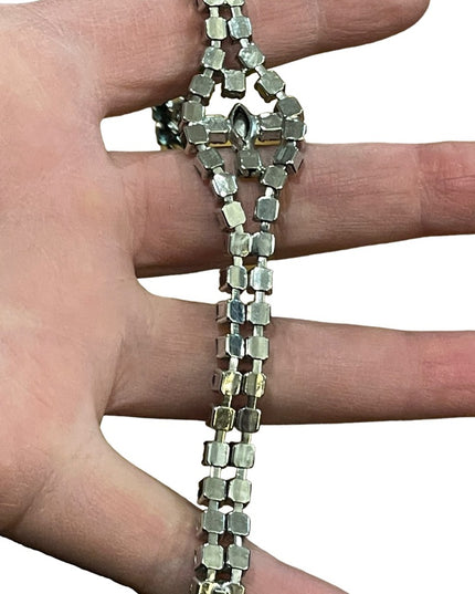 Vintage topaz blue crystal fancy bracelet 1960s silver finish