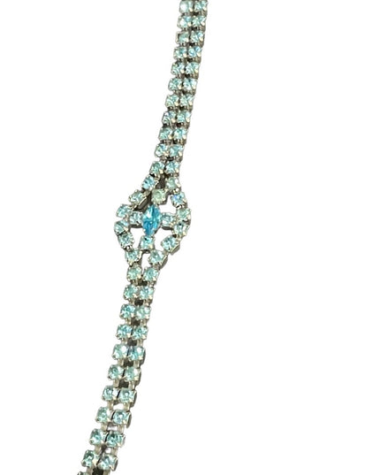 Vintage topaz blue crystal fancy bracelet 1960s silver finish