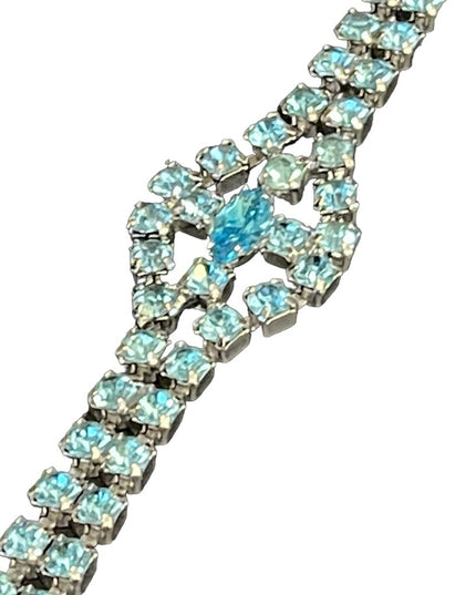 Vintage topaz blue crystal fancy bracelet 1960s silver finish