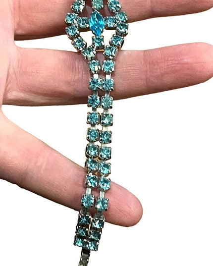 Vintage topaz blue crystal fancy bracelet 1960s silver finish