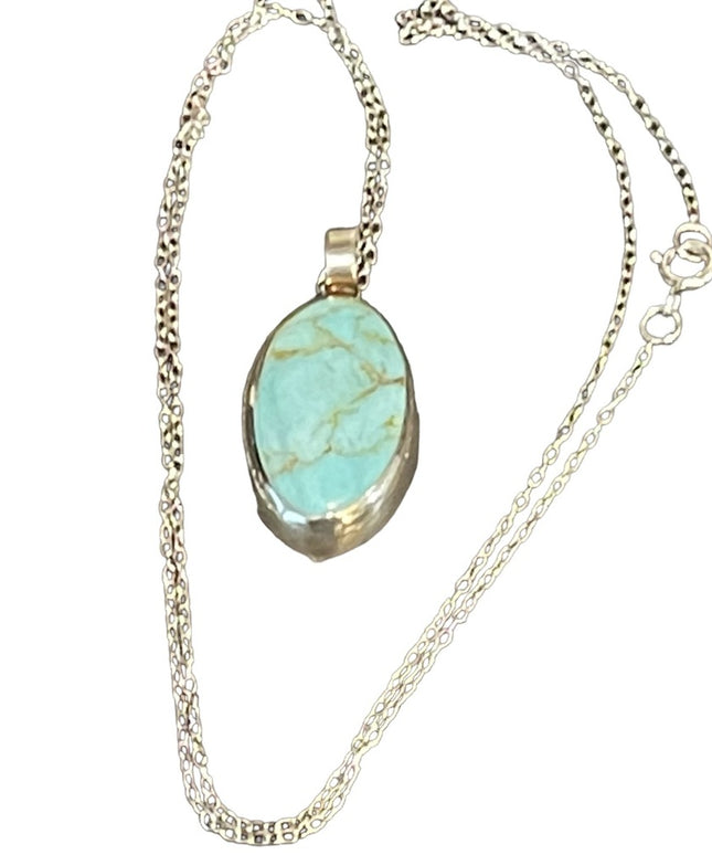 Sterling silver 925 Synthetic turquoise? Pendant necklace