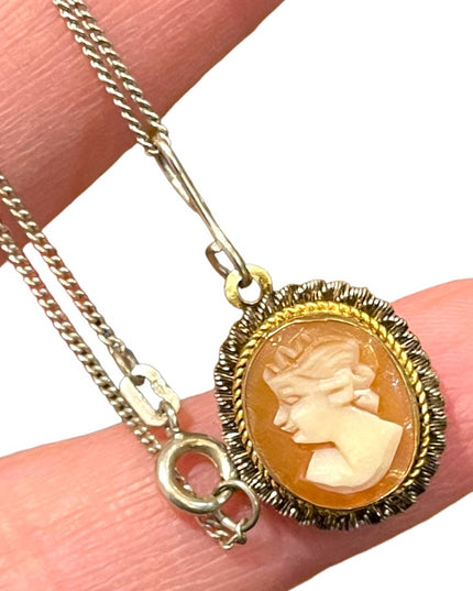 Vintage 835 silver Shell Cameo pendant necklace