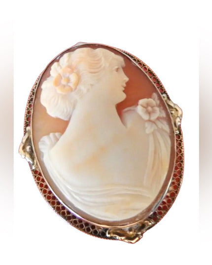 Large Antique Victorian Cameo Silver sterling 925 2” ornate filagree design