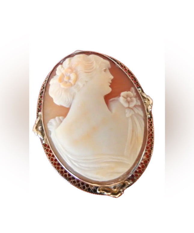 Large Antique Victorian Cameo Silver sterling 925 2” ornate filagree design