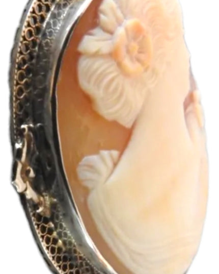 Large Antique Victorian Cameo Silver sterling 925 2” ornate filagree design