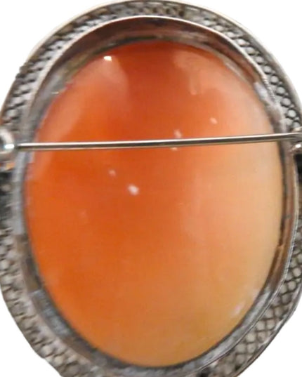 Large Antique Victorian Cameo Silver sterling 925 2” ornate filagree design