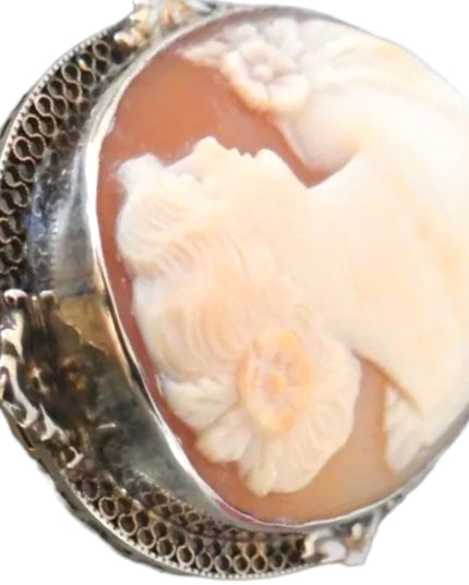 Large Antique Victorian Cameo Silver sterling 925 2” ornate filagree design