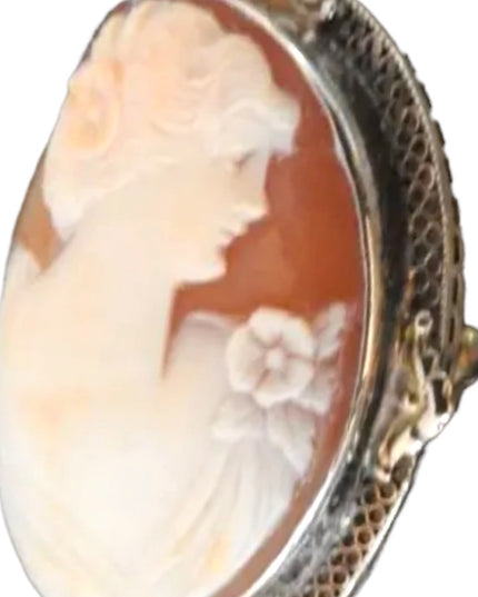 Large Antique Victorian Cameo Silver sterling 925 2” ornate filagree design
