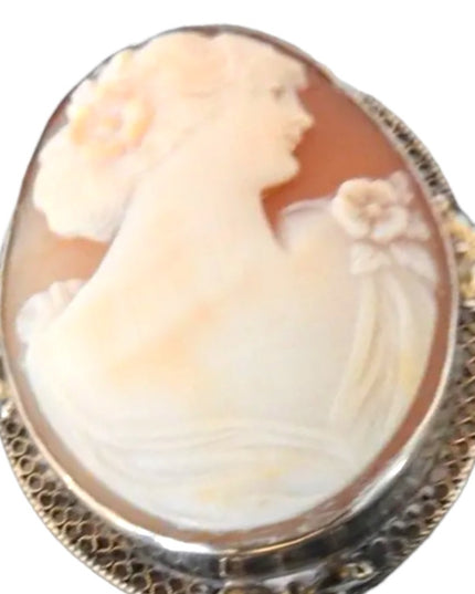 Large Antique Victorian Cameo Silver sterling 925 2” ornate filagree design