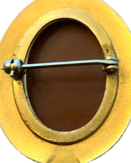 Stunning Antique Gold finish enameled Resin Cameo Art deco design brooch LG