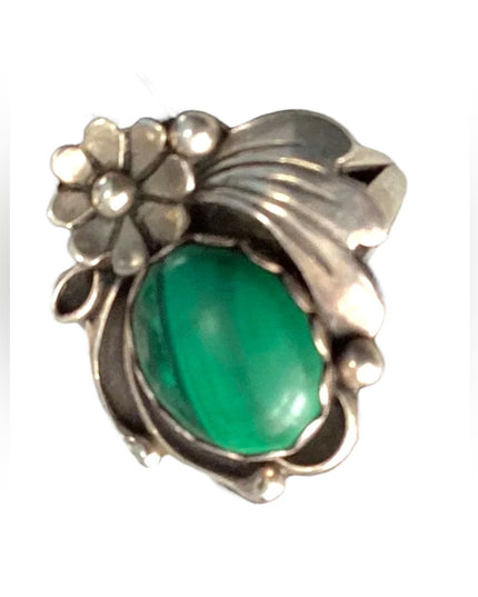 VINTAGE NAVAJO NATIVE AMERICAN HAND MADE MALACHITE STERLING RING SZ6 Angela