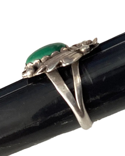 VINTAGE NAVAJO NATIVE AMERICAN HAND MADE MALACHITE STERLING RING SZ6 Angela