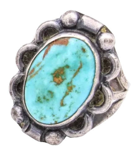 Vintage 1950s Navajo Native American Turquois fancy Ring Handmade Southwestern