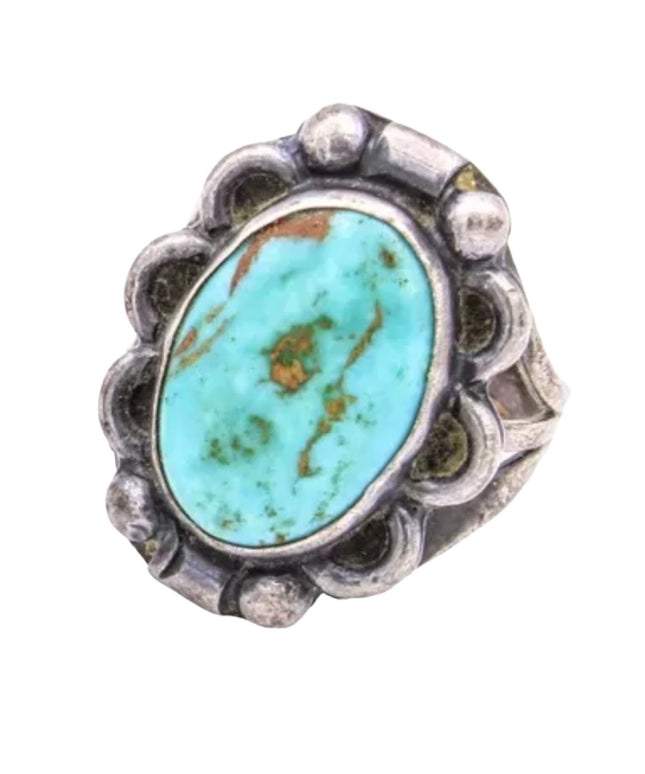 Vintage 1950s Navajo Native American Turquois fancy Ring Handmade Southwestern