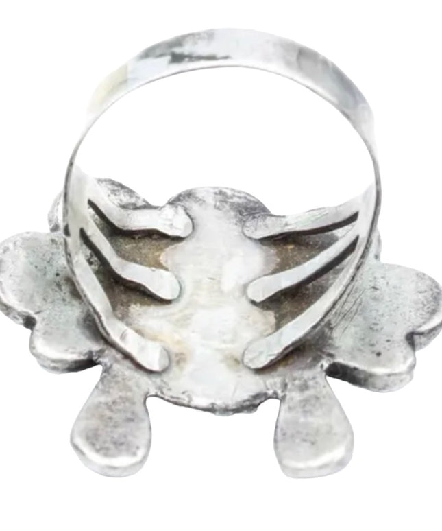 Vintage 1950s coral turquois sterling silver 925 Sun Face Zuni Native ring