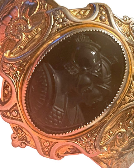 Stunning vintage Gold & silver finish plated flower etched TROJAN Cameo bangle