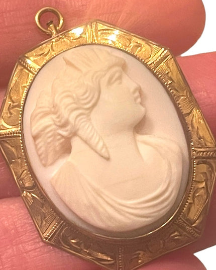 Lovely Antique Gold filled ornate white Coral Carved CAMEO Brooch pendant