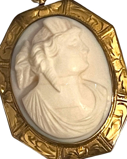 Lovely Antique Gold filled ornate white Coral Carved CAMEO Brooch pendant