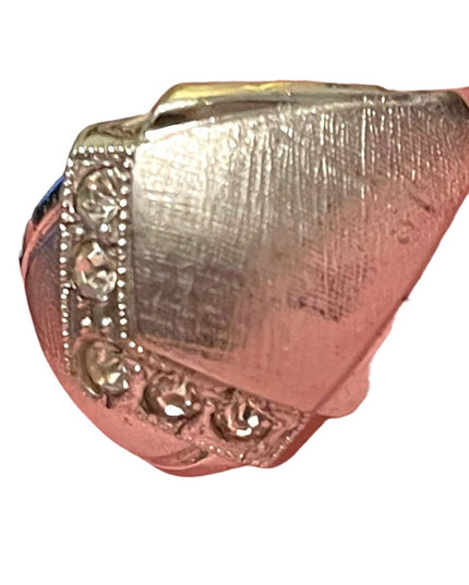 Vintage 1970s Lg brushed Sterling silver 925 Dome dinner ring w CZ