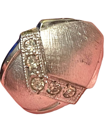 Vintage 1970s Lg brushed Sterling silver 925 Dome dinner ring w CZ