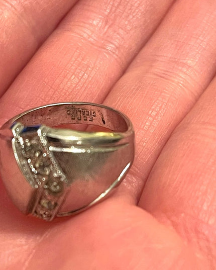 Vintage 1970s Lg brushed Sterling silver 925 Dome dinner ring w CZ