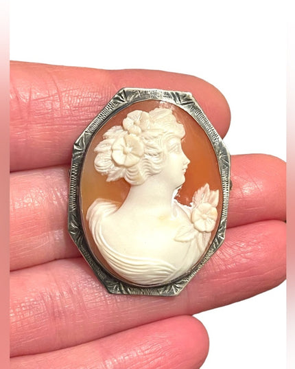 Stunning LG Antique Victorian Sterling silver 925 Carved Sardonyx Cameo brooch