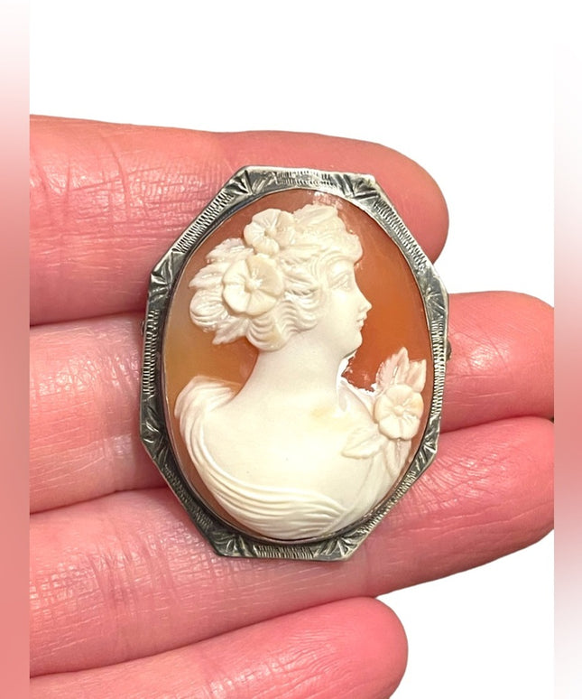 Stunning LG Antique Victorian Sterling silver 925 Carved Sardonyx Cameo brooch
