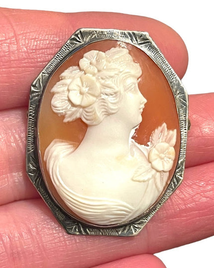 Stunning LG Antique Victorian Sterling silver 925 Carved Sardonyx Cameo brooch