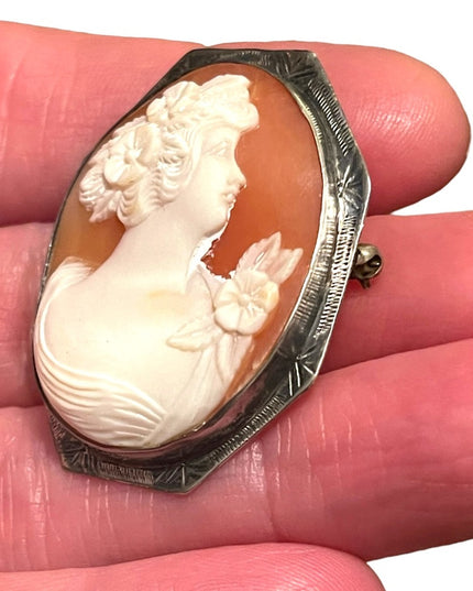 Stunning LG Antique Victorian Sterling silver 925 Carved Sardonyx Cameo brooch