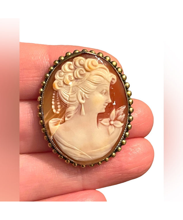 Lovely LG Carved Sardonyx GF Brass Antique Cameo brooch pendant