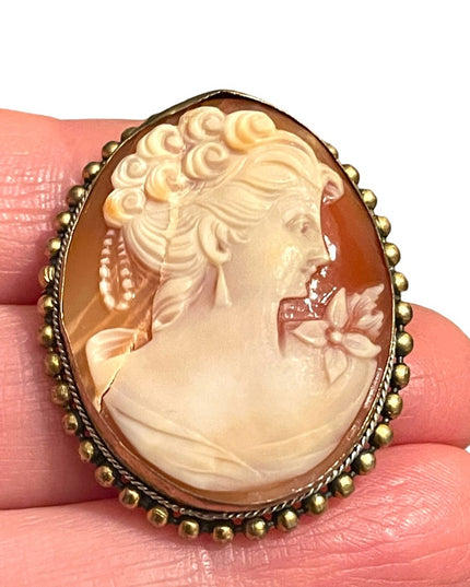 Lovely LG Carved Sardonyx GF Brass Antique Cameo brooch pendant