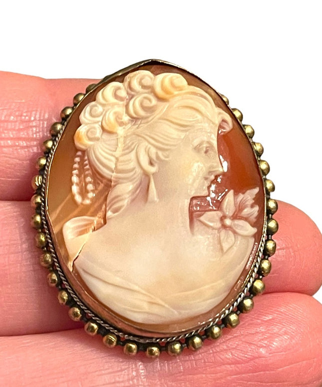 Lovely LG Carved Sardonyx GF Brass Antique Cameo brooch pendant