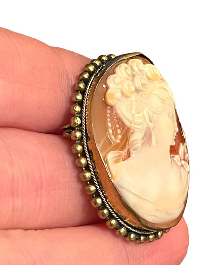 Lovely LG Carved Sardonyx GF Brass Antique Cameo brooch pendant