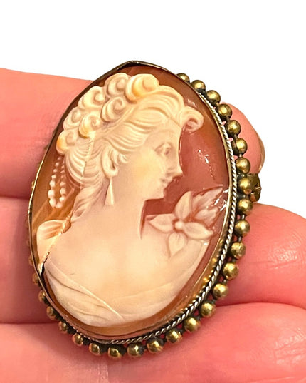 Lovely LG Carved Sardonyx GF Brass Antique Cameo brooch pendant