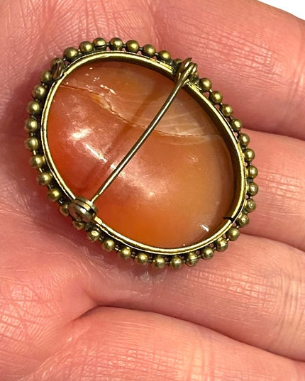Lovely LG Carved Sardonyx GF Brass Antique Cameo brooch pendant