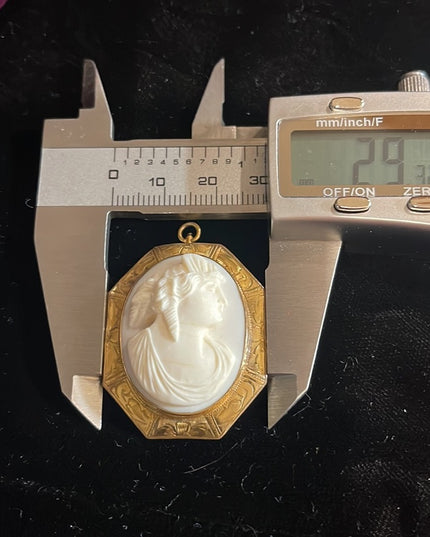 Lovely Antique Gold filled ornate white Coral Carved CAMEO Brooch pendant