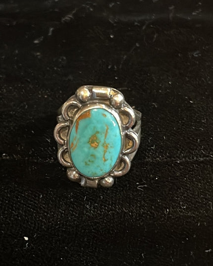 Vintage 1950s Navajo Native American Turquois fancy Ring Handmade Southwestern