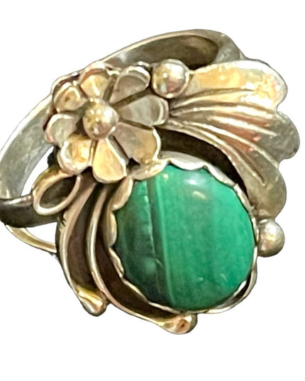 VINTAGE NAVAJO NATIVE AMERICAN HAND MADE MALACHITE STERLING RING SZ6 Angela